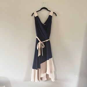 DKNY | Two-Tone Midi Dress in Navy and Cream